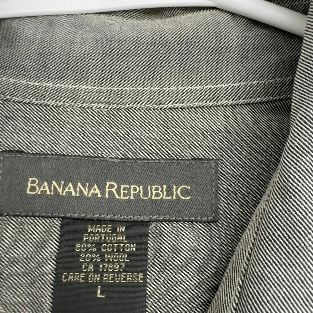 Banana Republic Shirt Mens L Gray Cotton Wool Blend Dual Pocket Classic Casual
